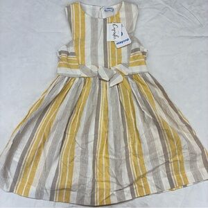 NEW Kids Mayoral Honey Stripes Dress Size 8 Linen Blend Size 8 Yellow Brown